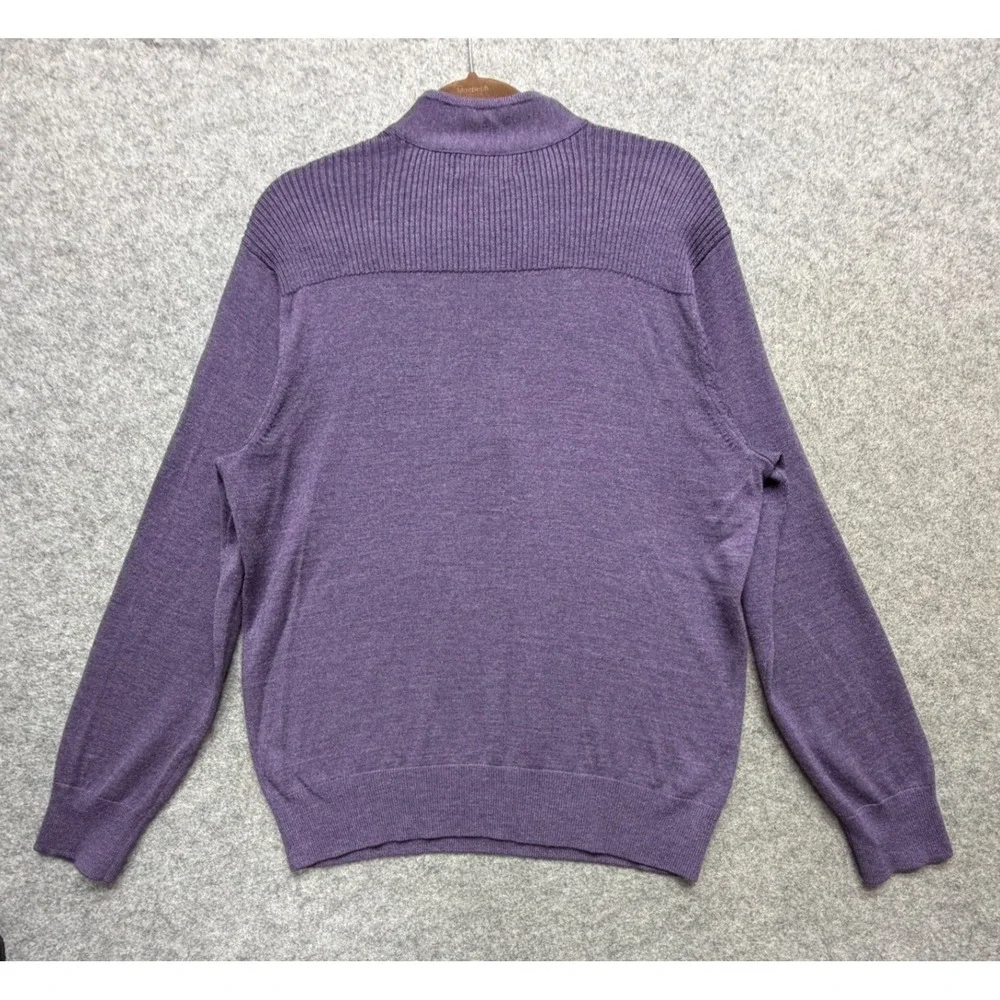 Banana Republic Mens Purple Merino Wool Blend 1/4 Zip Sweater Large Mock Neck